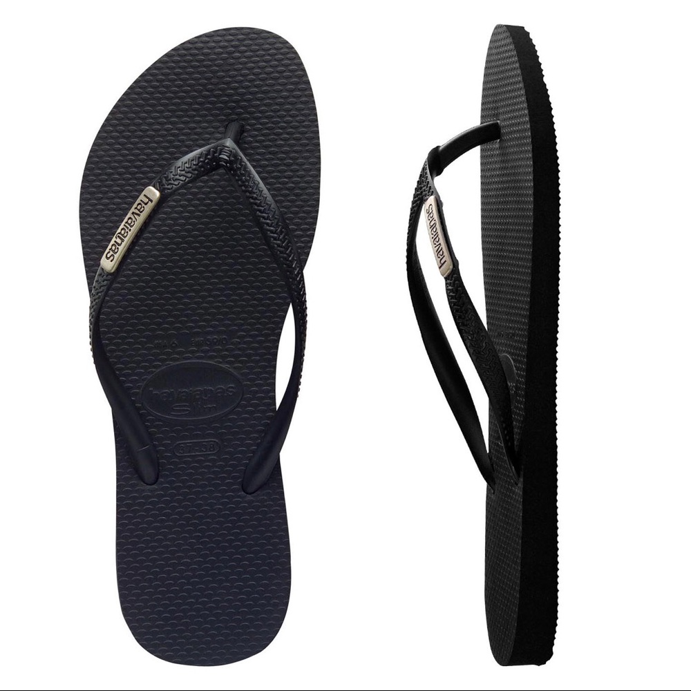 HAVAIANAS Slim Metal Plate Logo Black/Silver